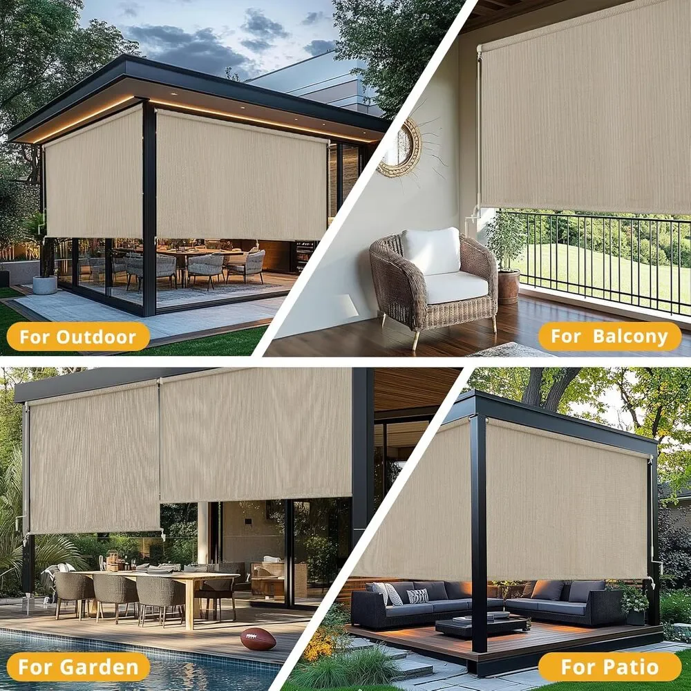48 x 96 Sunoff Outdoor Cordless Roller Shade Sesame UV Patio Blind
